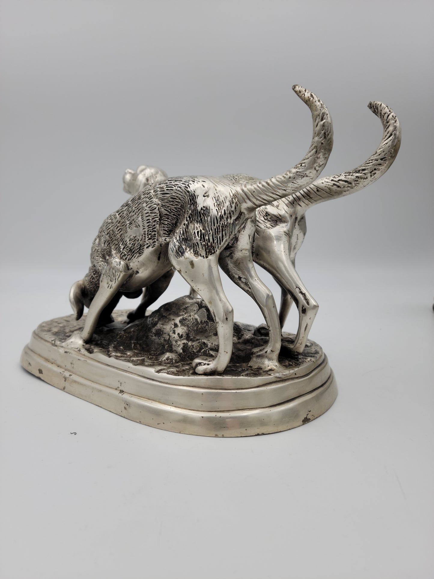 Detailed Pewter Plated Hunting Dog Statue - Two Dogs in Hunt Mode - Sportsman's Decor - Grannies Garage