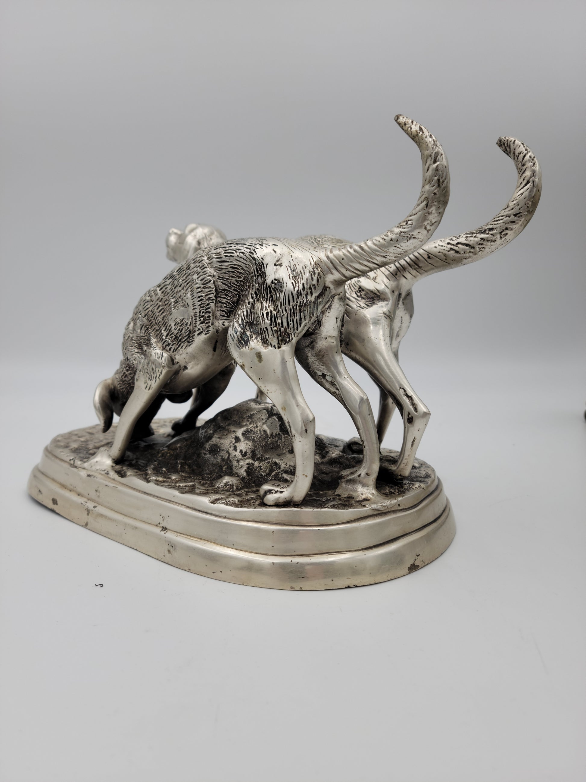 Detailed Pewter Plated Hunting Dog Statue - Two Dogs in Hunt Mode - Sportsman's Decor - Grannies Garage