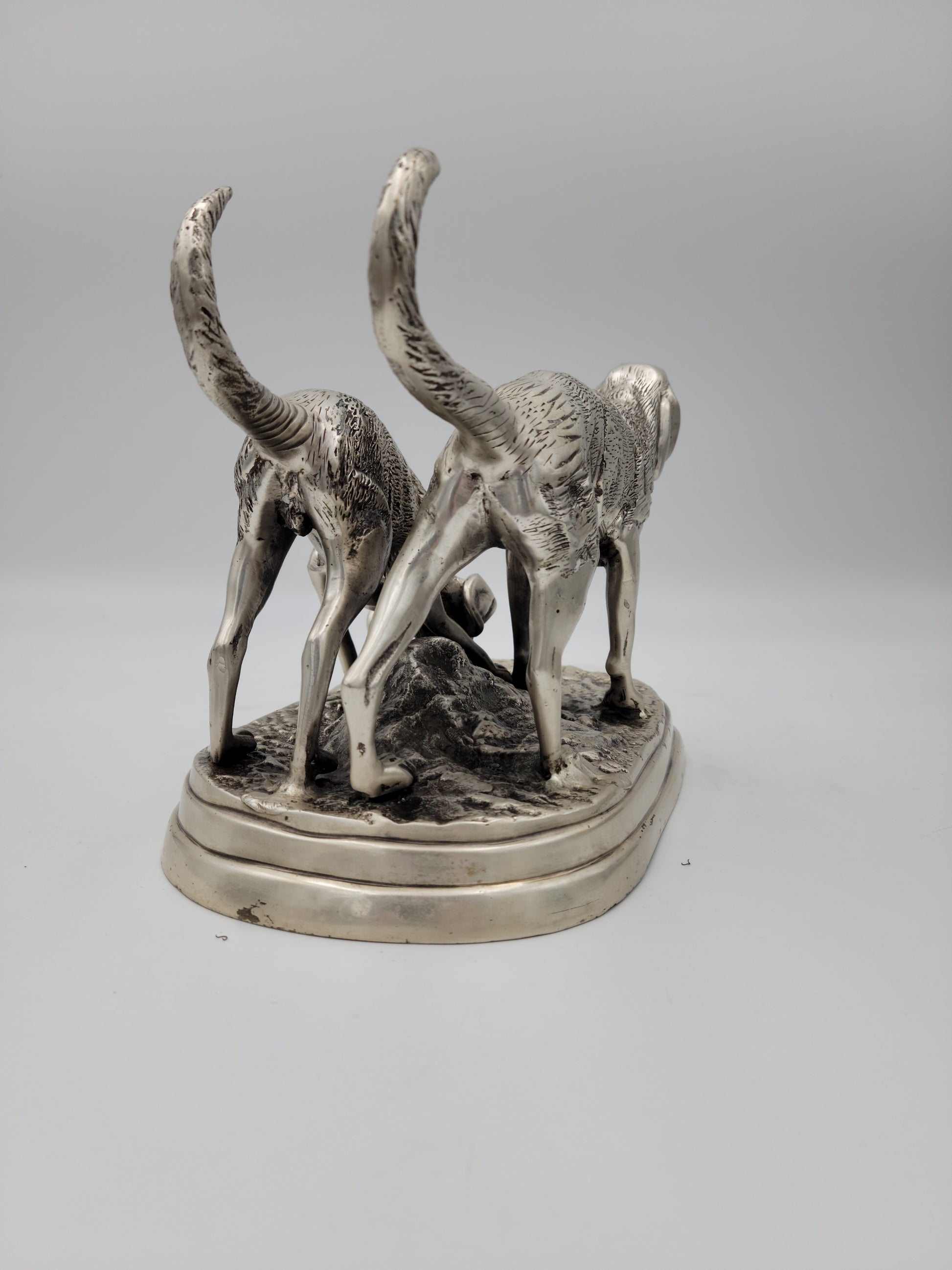 Detailed Pewter Plated Hunting Dog Statue - Two Dogs in Hunt Mode - Sportsman's Decor - Grannies Garage