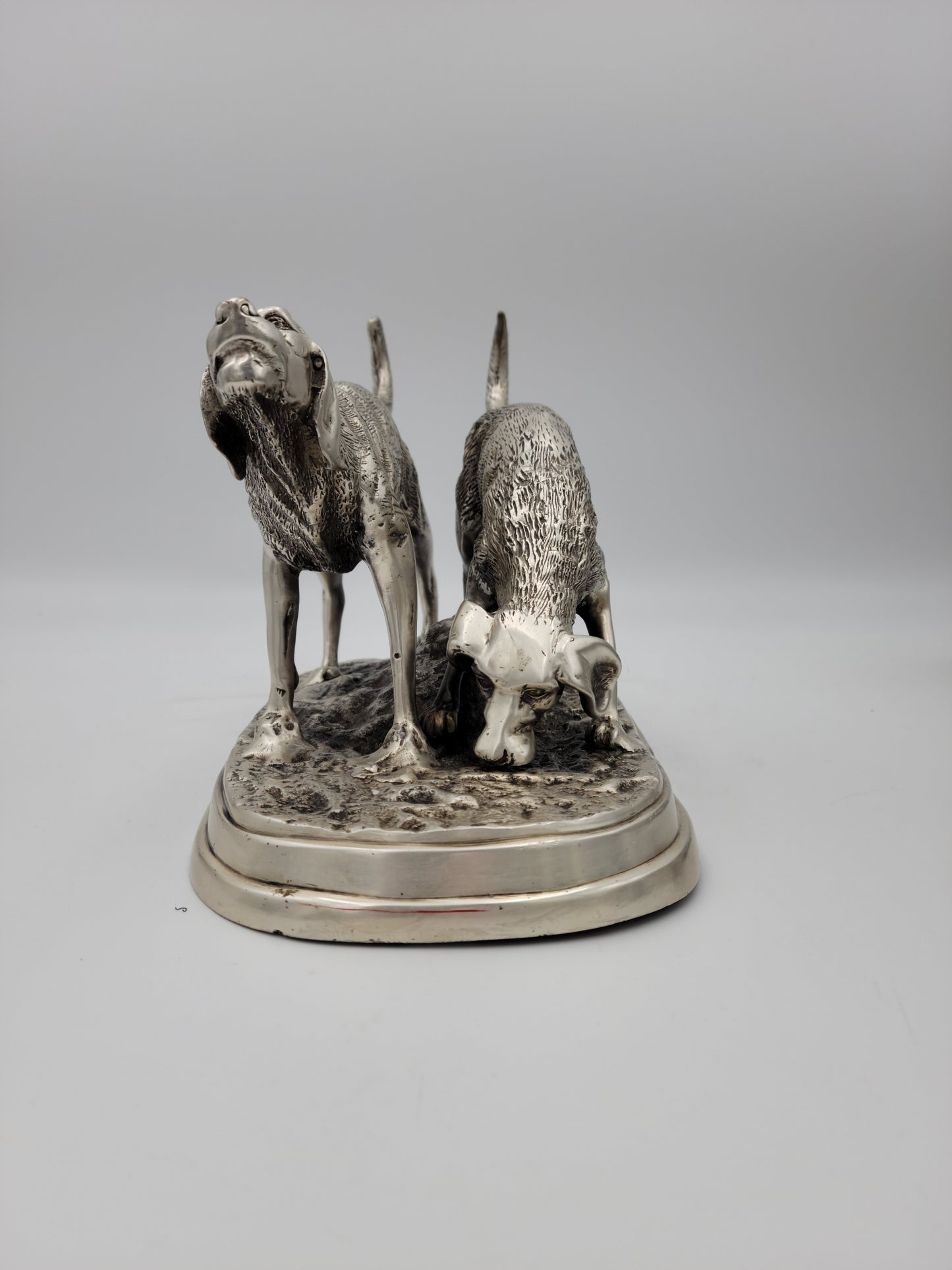 Detailed Pewter Plated Hunting Dog Statue - Two Dogs in Hunt Mode - Sportsman's Decor - Grannies Garage