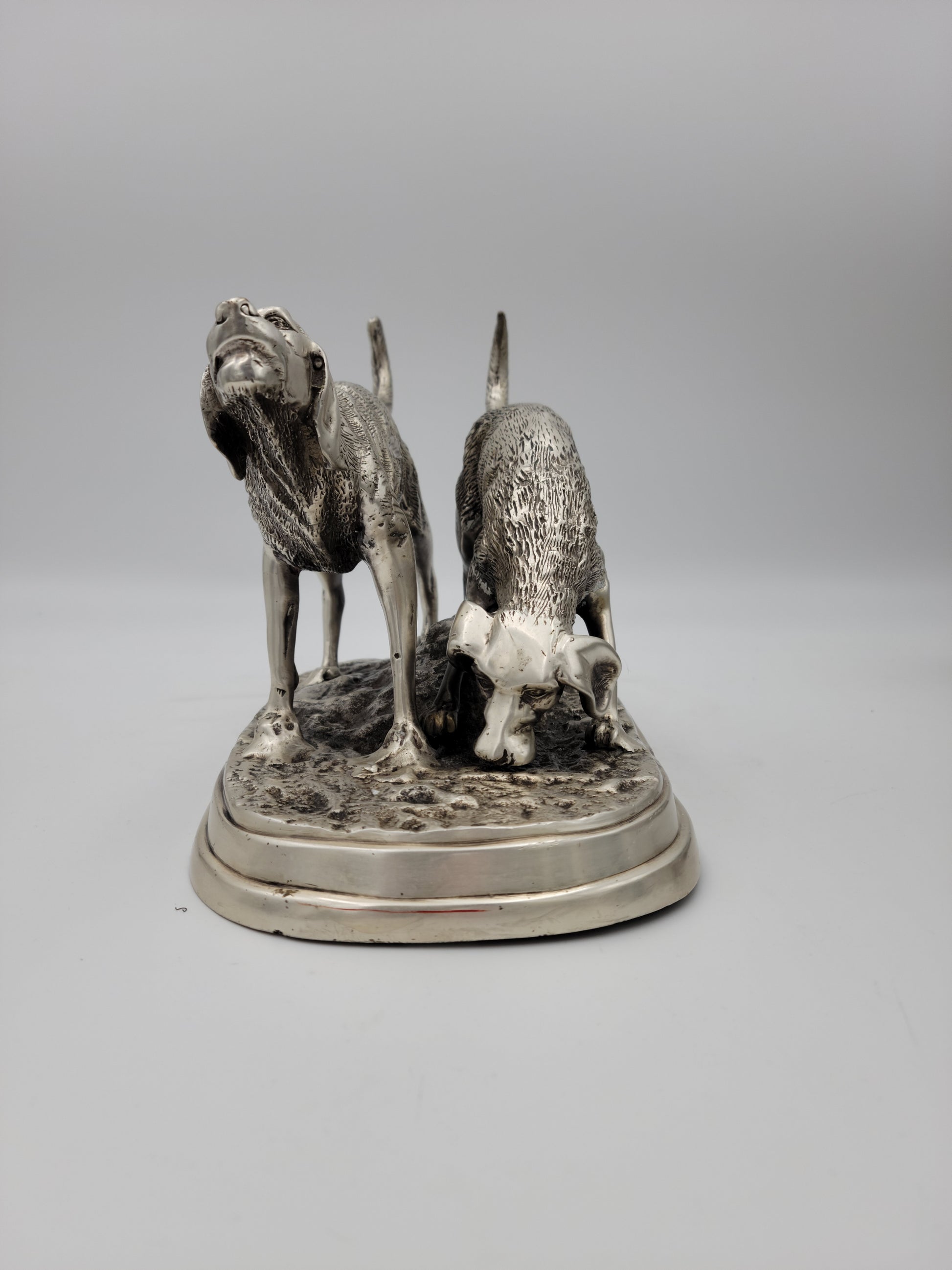 Detailed Pewter Plated Hunting Dog Statue - Two Dogs in Hunt Mode - Sportsman's Decor - Grannies Garage