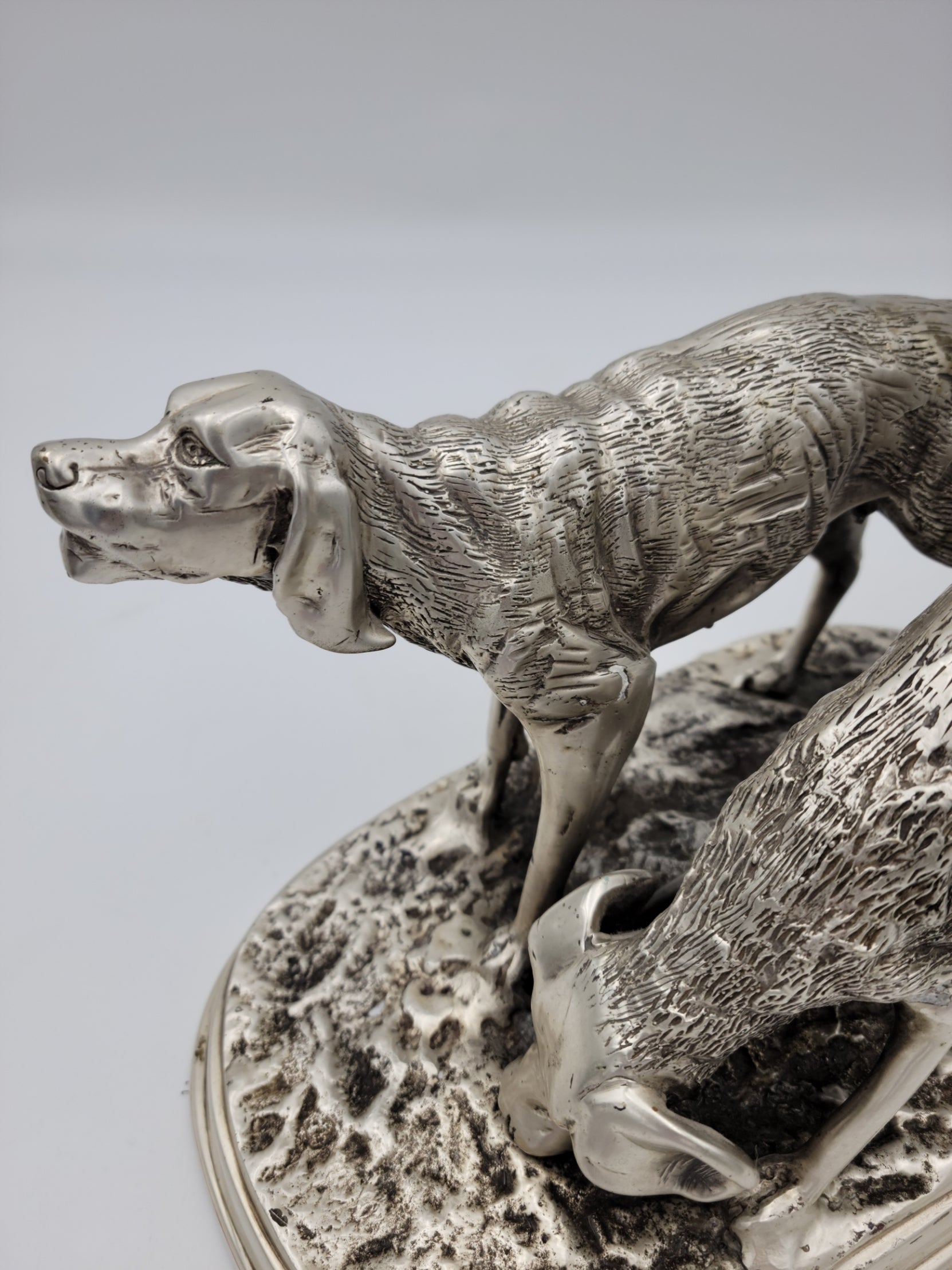 Detailed Pewter Plated Hunting Dog Statue - Two Dogs in Hunt Mode - Sportsman's Decor - Grannies Garage