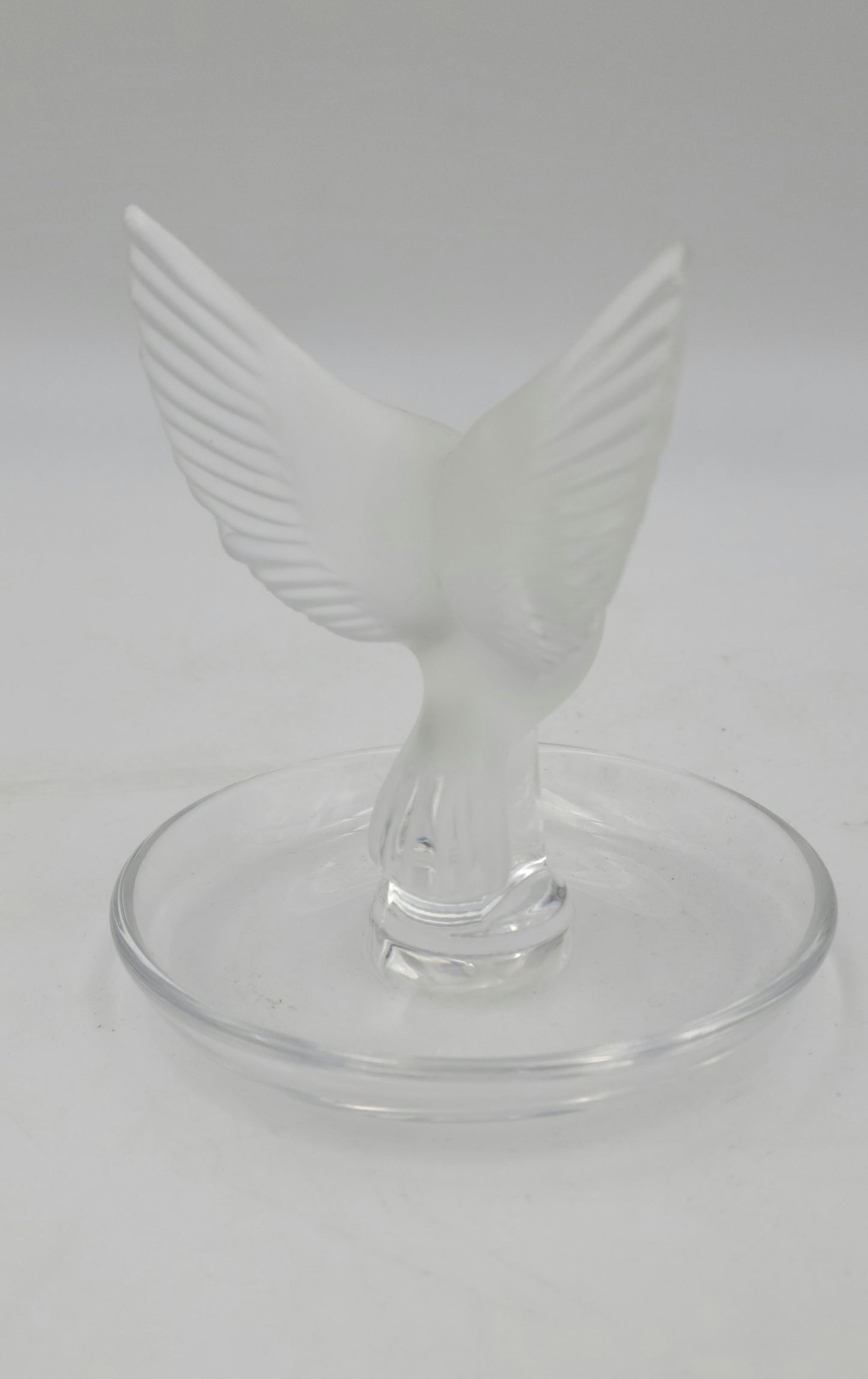 Lalique Crystal Thaile Dove Wings Spread Motif Trinket Ring Pin Nut Dish France - Grannies Garage