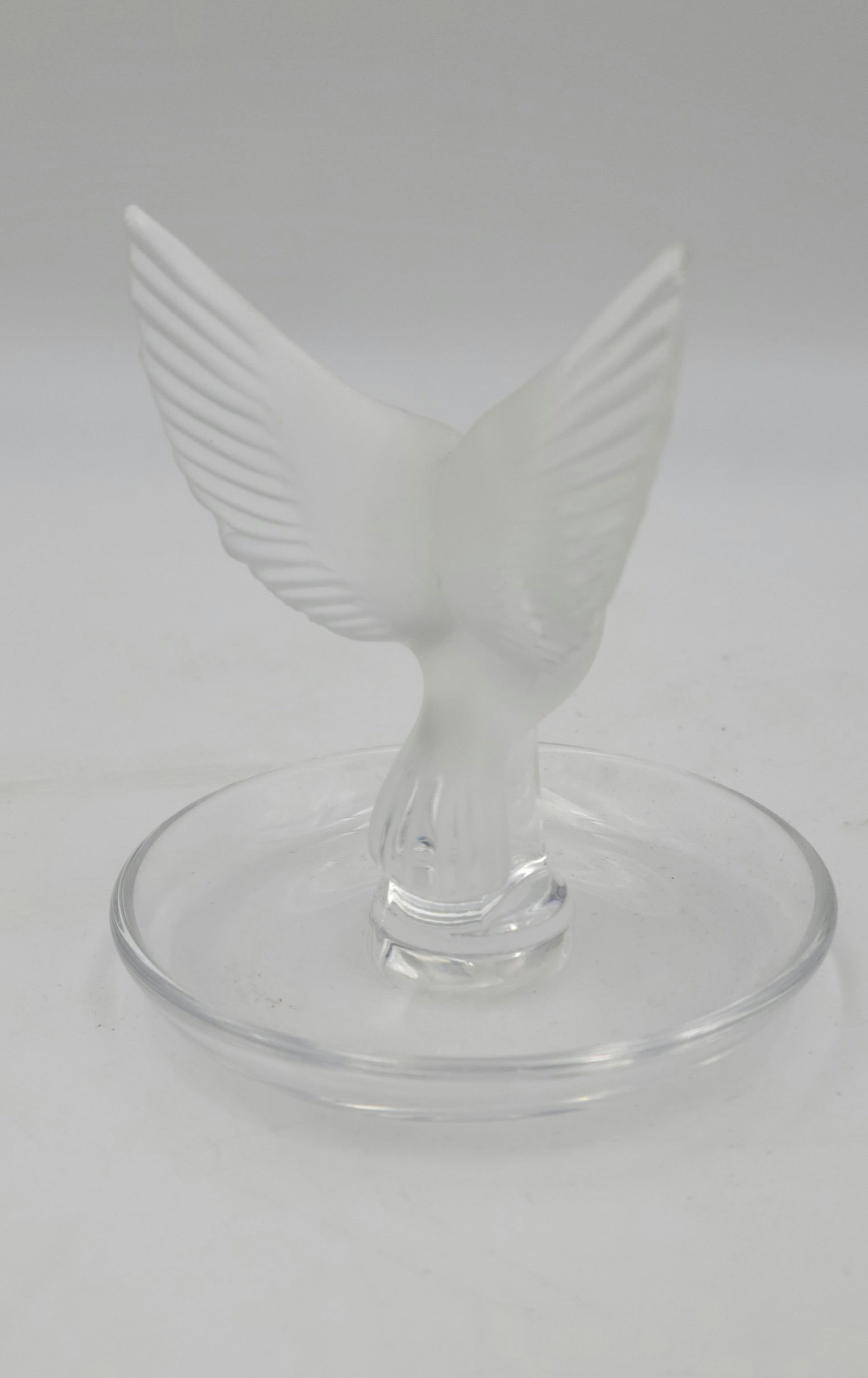Lalique Crystal Thaile Dove Wings Spread Motif Trinket Ring Pin Nut Dish France - Grannies Garage