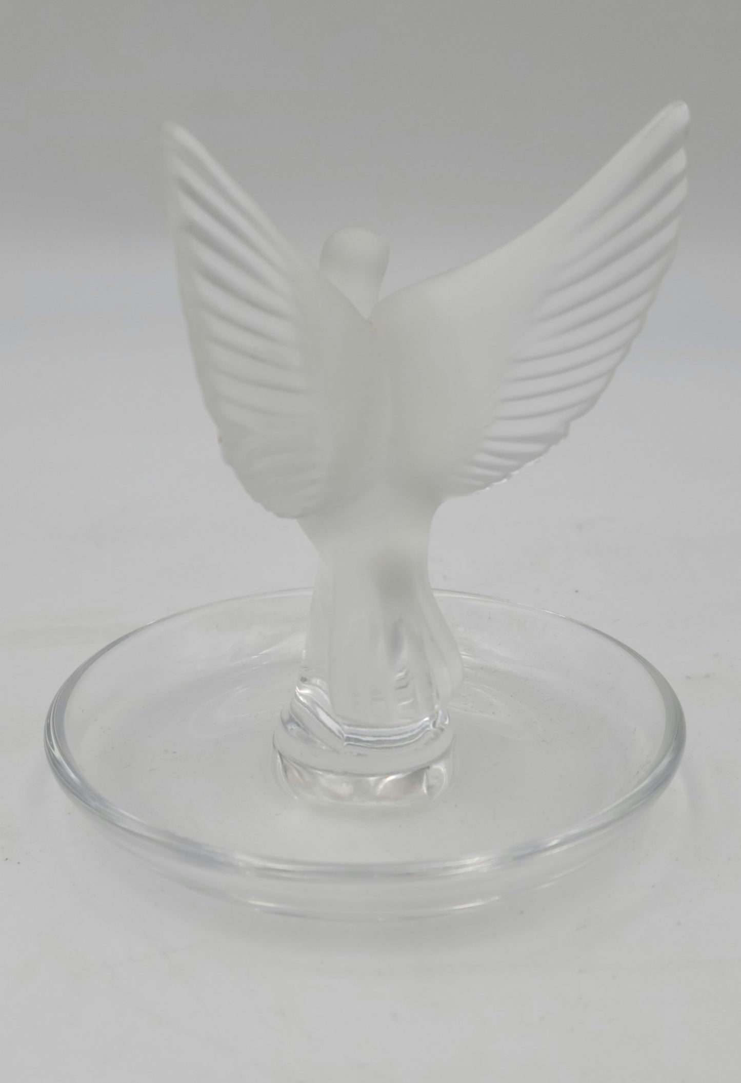 Lalique Crystal Thaile Dove Wings Spread Motif Trinket Ring Pin Nut Dish France - Grannies Garage