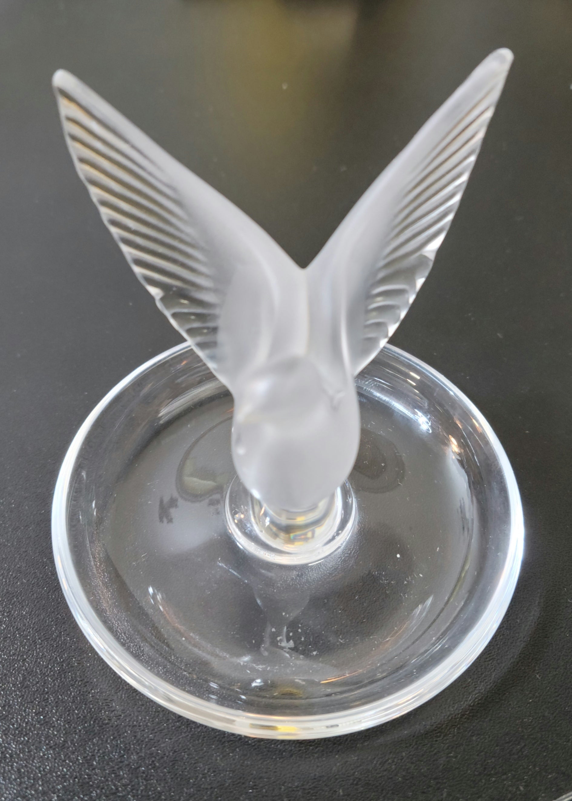 Lalique Crystal Thaile Dove Wings Spread Motif Trinket Ring Pin Nut Dish France - Grannies Garage
