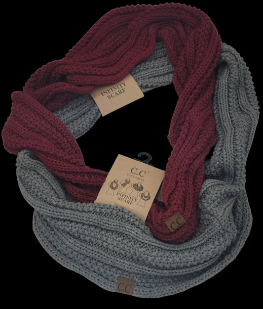 Accessories - Ribbed Infinity Scarves (Set of 2) Burgundy and Lt Grey-- NEW with TAGS