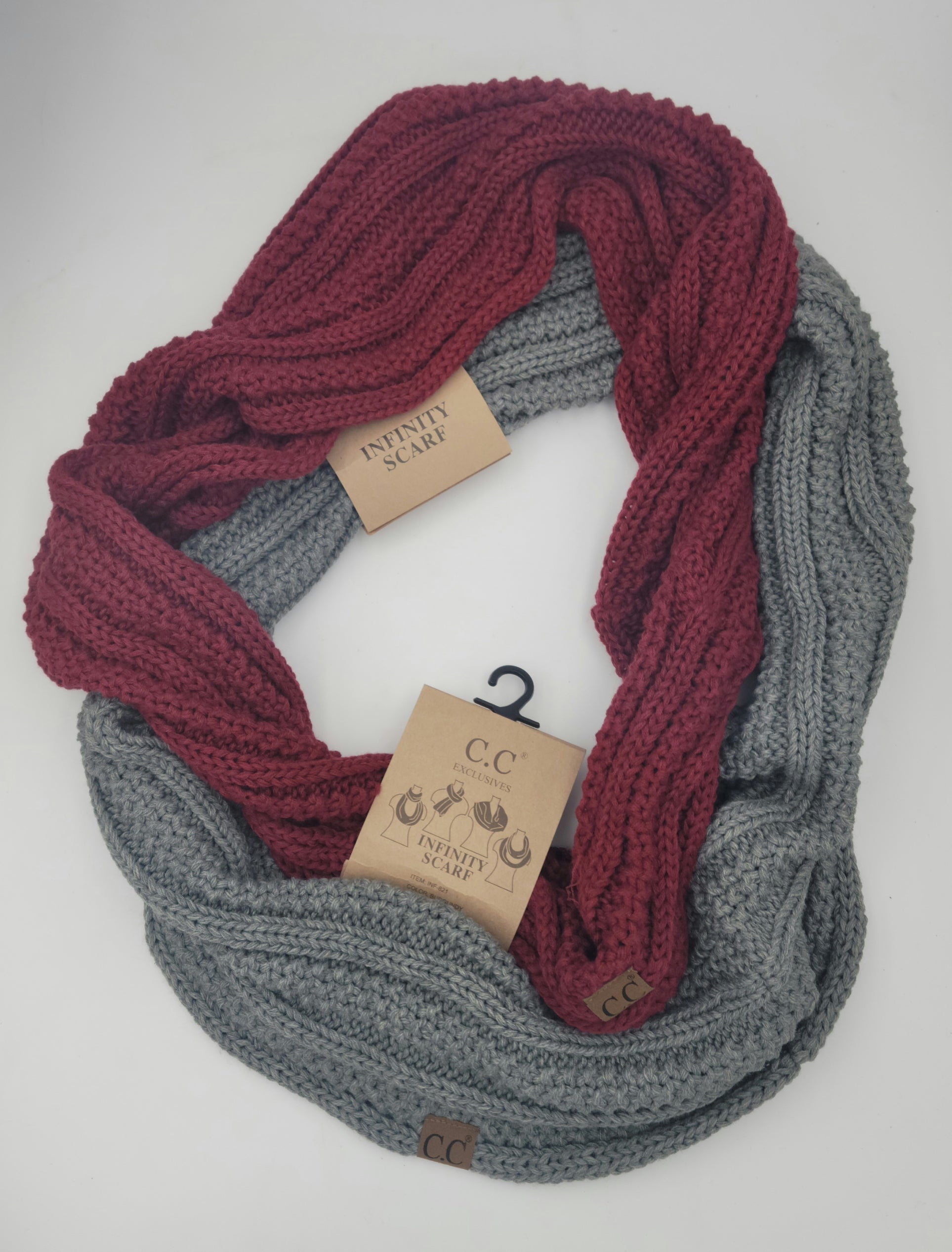 Accessories - Ribbed Infinity Scarves (Set of 2) Burgundy and Lt Grey-- NEW with TAGS - Grannies Garage
