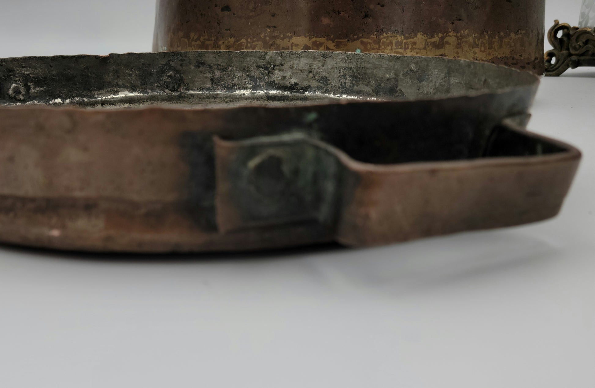 Turkish / Mediterranean Patinated Tinned Copper Two-Handle Cooking Vessel Pot and Lid. Old Decorative Metalware Container - Grannies Garage