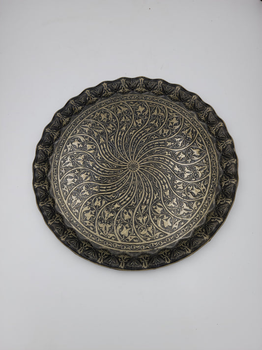 Turkish Ottoman Coffee Tea Serving Tray – 13.75 Inches, Wavy Zamac Tray - Grannies Garage