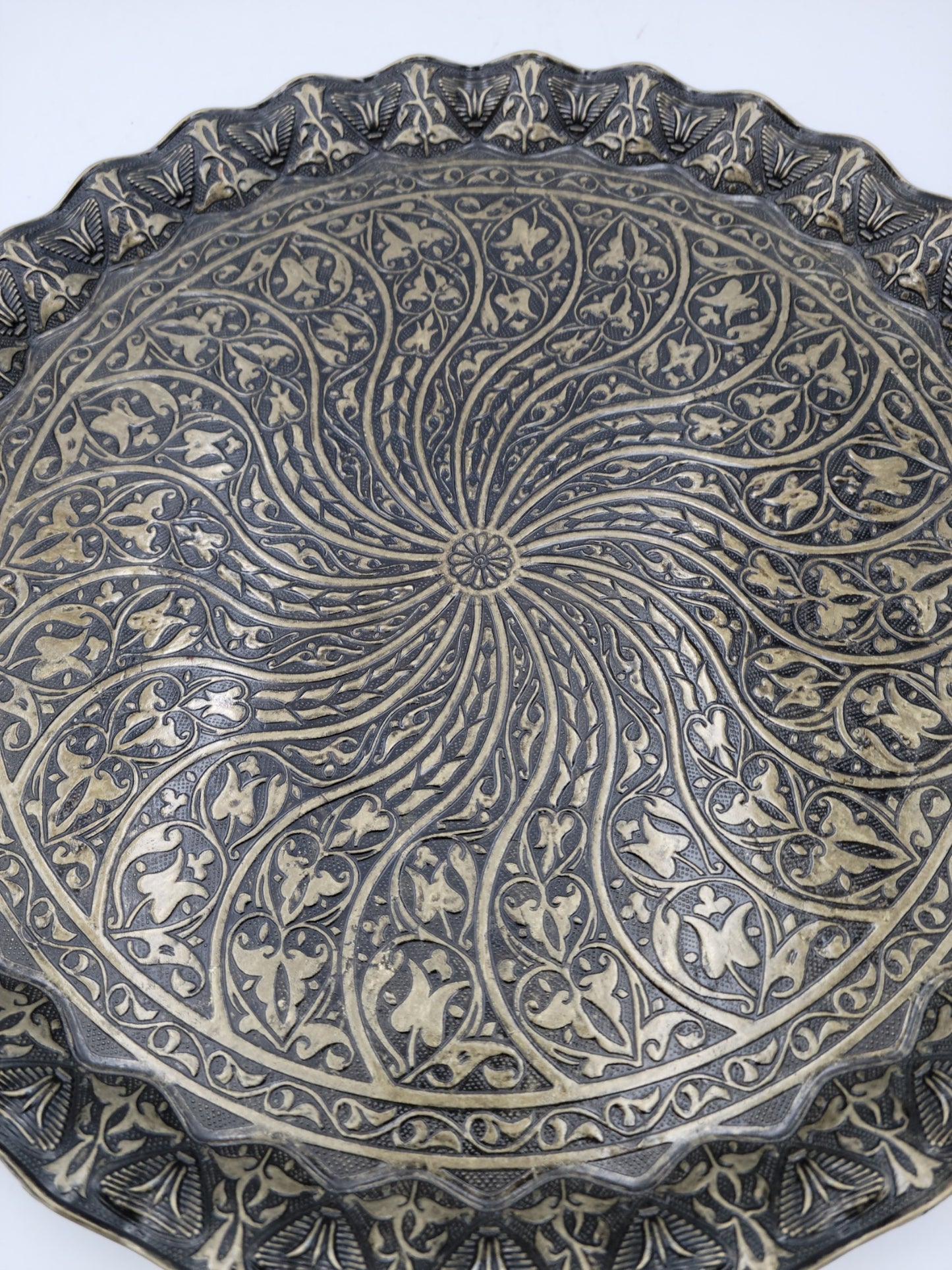 Turkish Ottoman Coffee Tea Serving Tray – 13.75 Inches, Wavy Zamac Tray - Grannies Garage