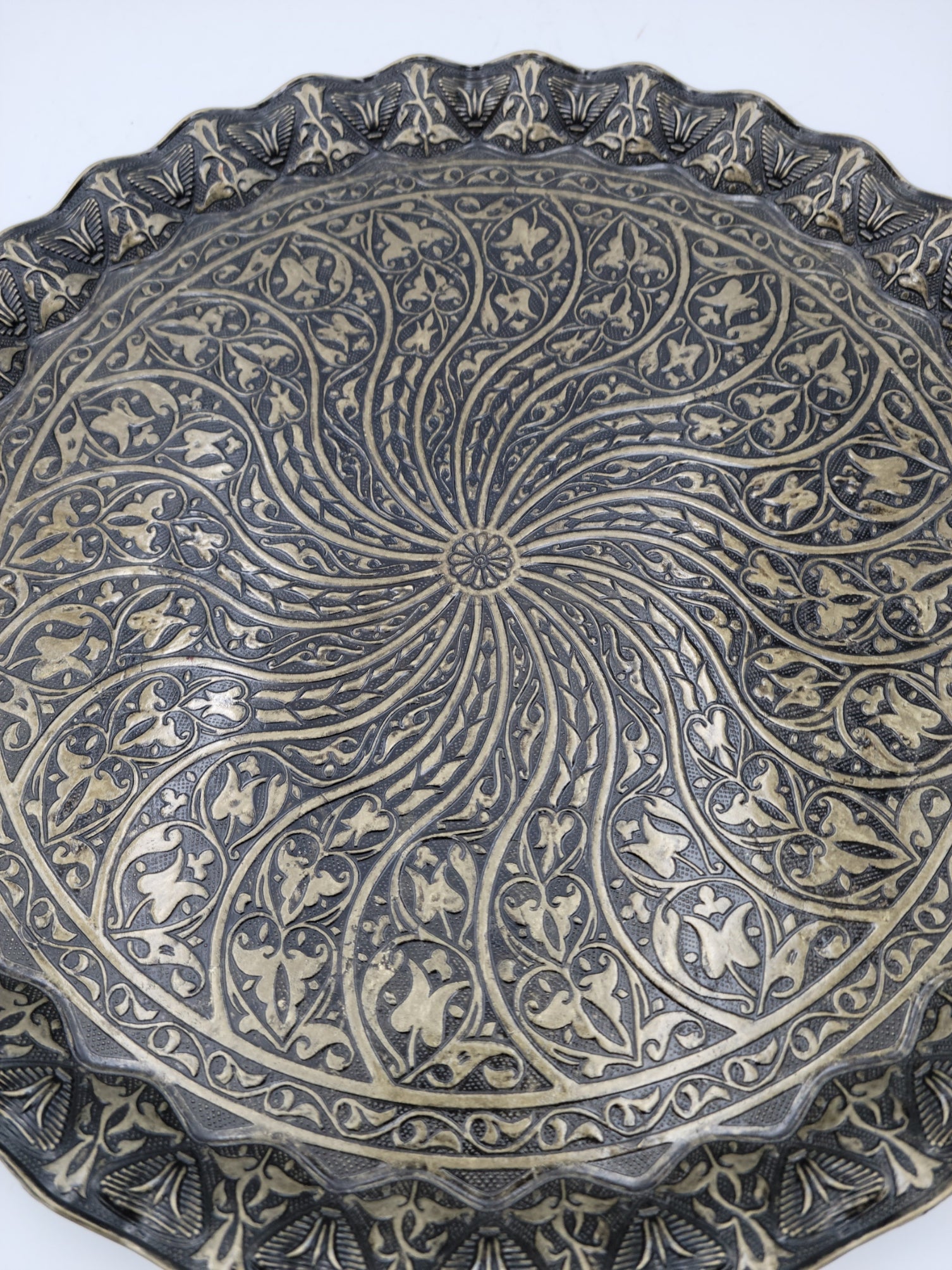 Turkish Ottoman Coffee Tea Serving Tray – 13.75 Inches, Wavy Zamac Tray - Grannies Garage