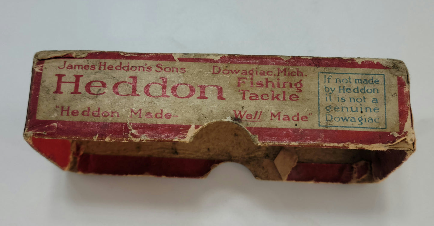 Heddon Fishing lure Dowagiac Minnow with paper and box.1920 to 1927 - Grannies Garage