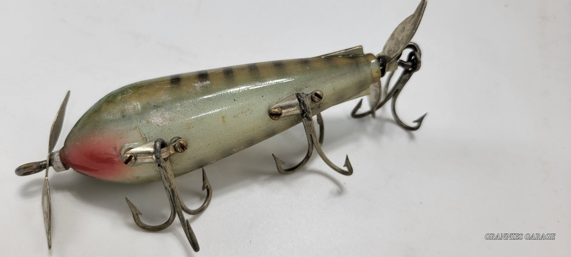 Vintage Green and Yellow. Yellow Eyes, 2 spinners "Cisco Kid Topper" 5" Lure- 3 Hooks - Grannies Garage