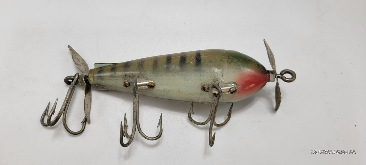 Vintage Green and Yellow. Yellow Eyes, 2 spinners "Cisco Kid Topper" 5" Lure- 3 Hooks - Grannies Garage