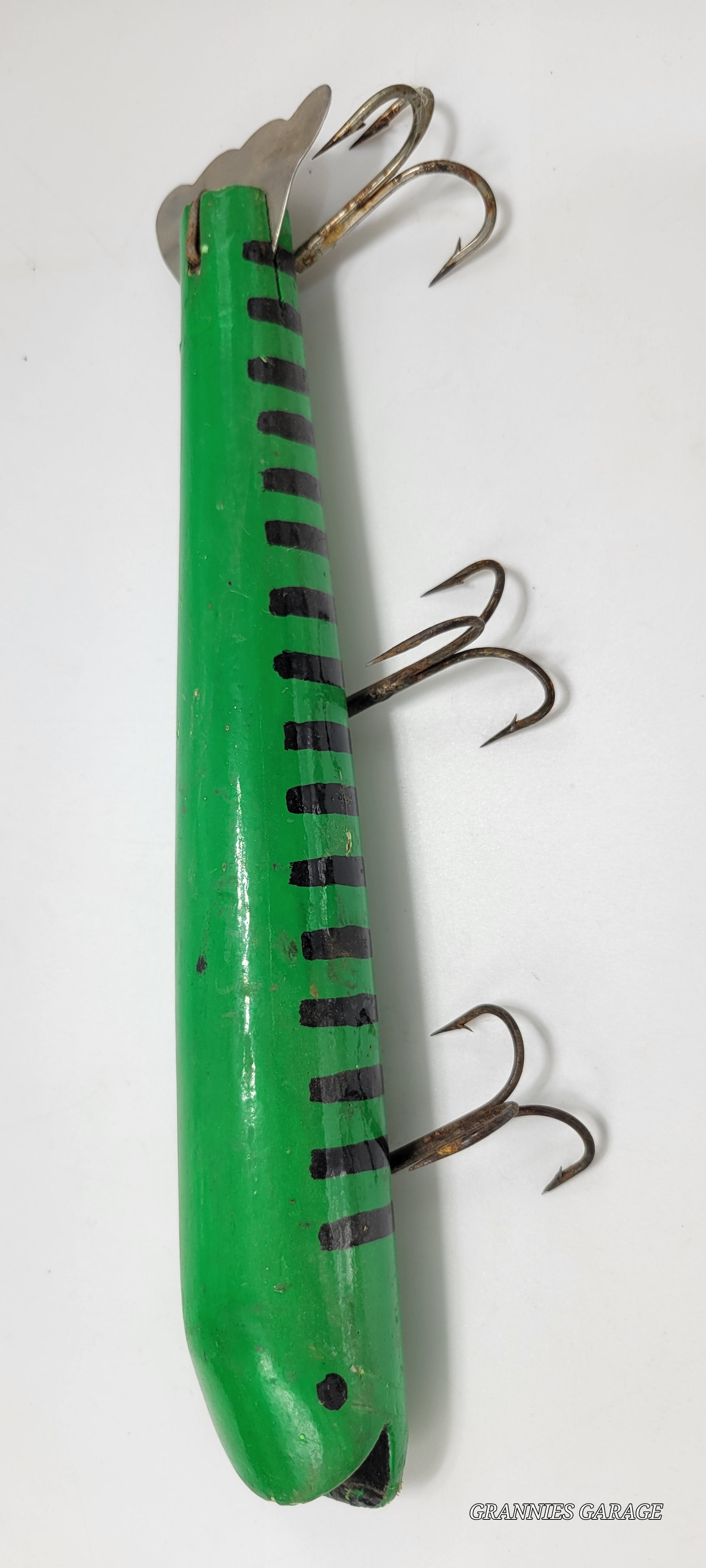 Vintage Wood 9" 3 Hook Fishing Lure - Grannies Garage