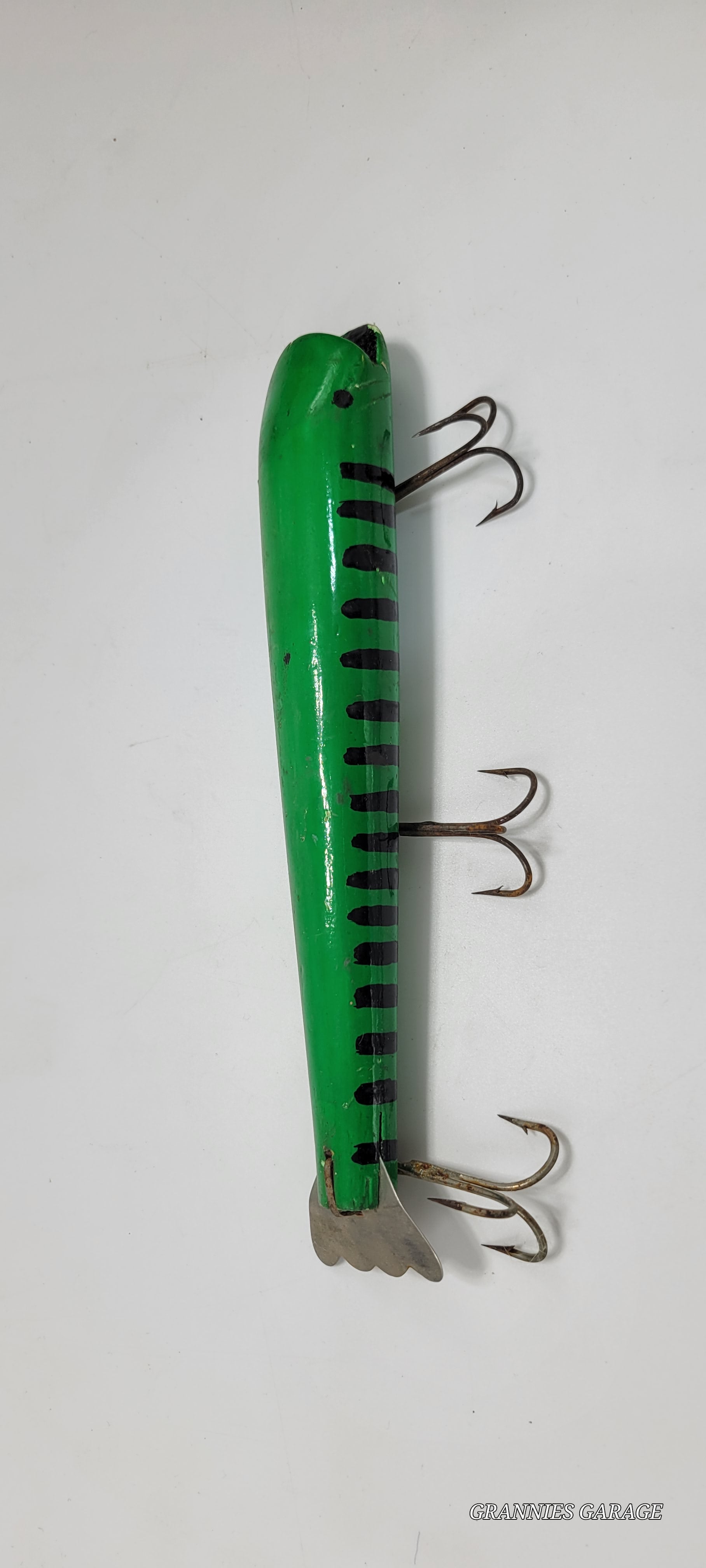 Vintage Wood 9" 3 Hook Fishing Lure - Grannies Garage