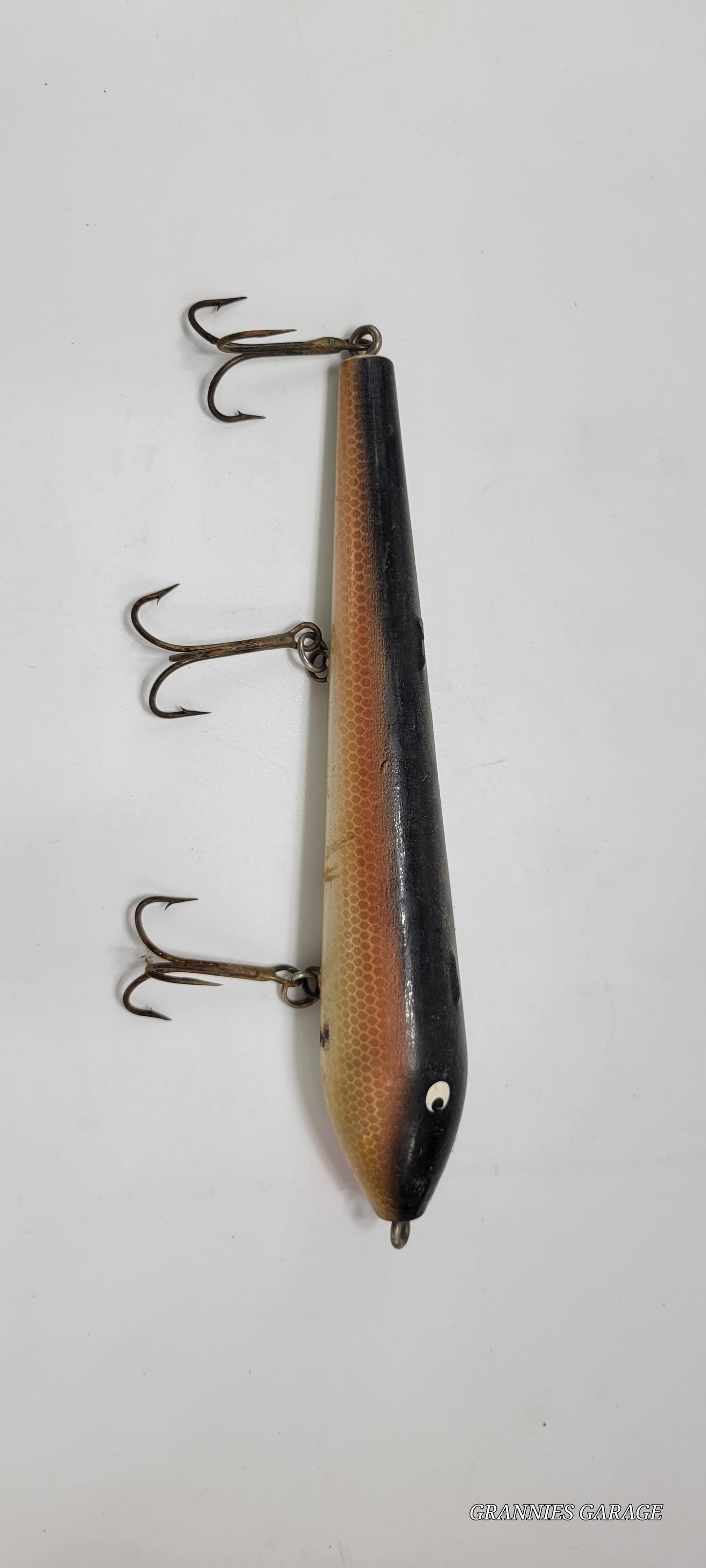 Vintage Weighted Black and Orange- 3 hook-9" Fishing Lure - Grannies Garage