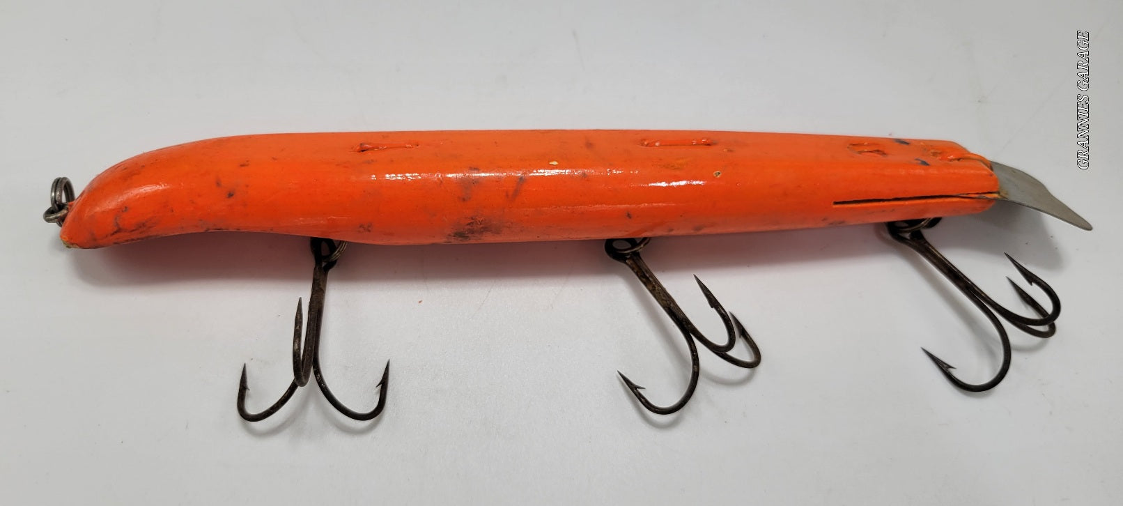 3 Hook Wood Orange 9 " fishing lure Muskie, Salmon, or Large Fish - Grannies Garage