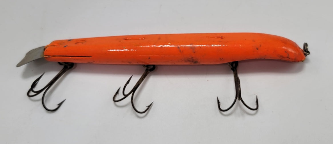 3 Hook Wood Orange 9 " fishing lure Muskie, Salmon, or Large Fish - Grannies Garage