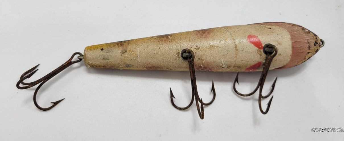 BROWN, YELLOW, RED, IVORY 3 HOOK 8" WOOD FISHING LURE - Grannies Garage