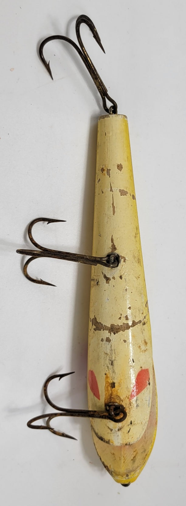 LARGE 10" YELLOW AND ORANGE 3 HOOK WOODEN FISHING LURE - Grannies Garage