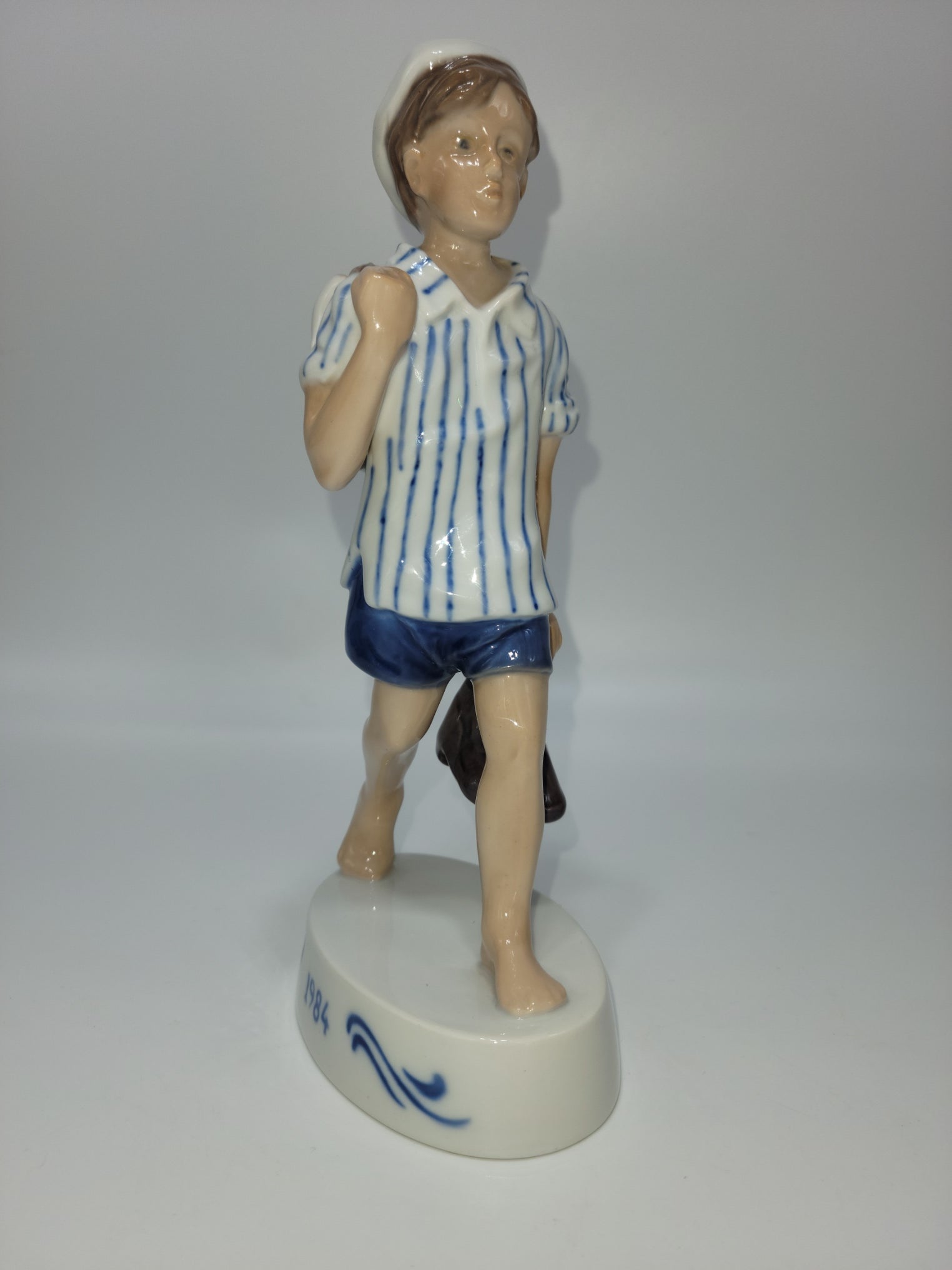 Bing And Grondahl Figurine Of The Year 1984 Peter with Barefeet and Fish by Soren Brunoem - Grannies Garage