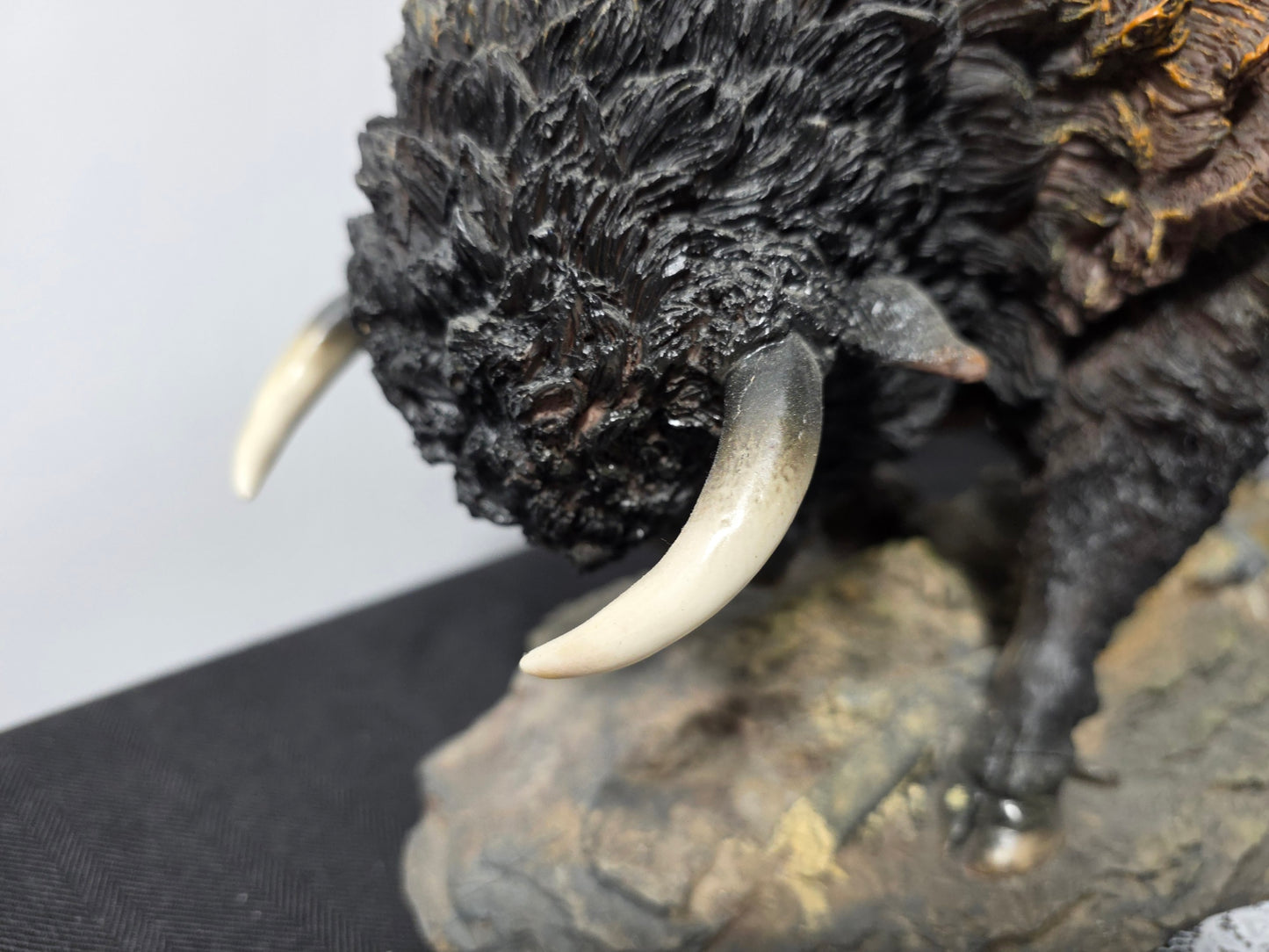 Home Decor - 19.5" Large Black and Brown American Buffalo Pawing Display Figurine
