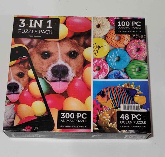 Puzzle - NEW 3 in 1 Puzzle 300 pc Animal, 100 pc Doughnut, 48 pc Ocean puzzle - Grannies Garage