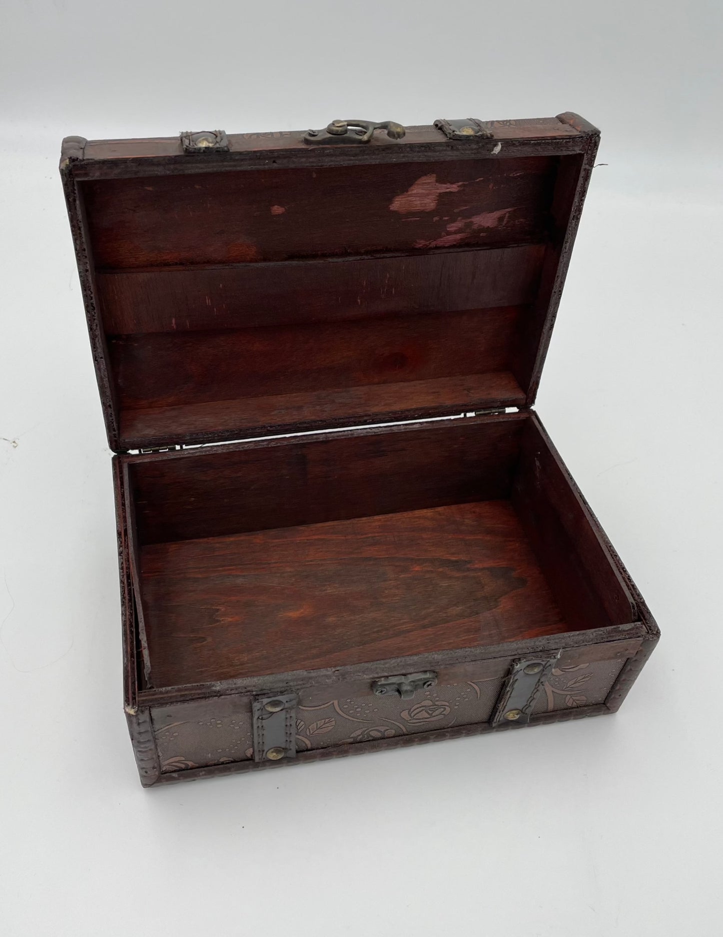 Box - Bronze Floral Fabric and Wood Trunk Small - Grannies Garage