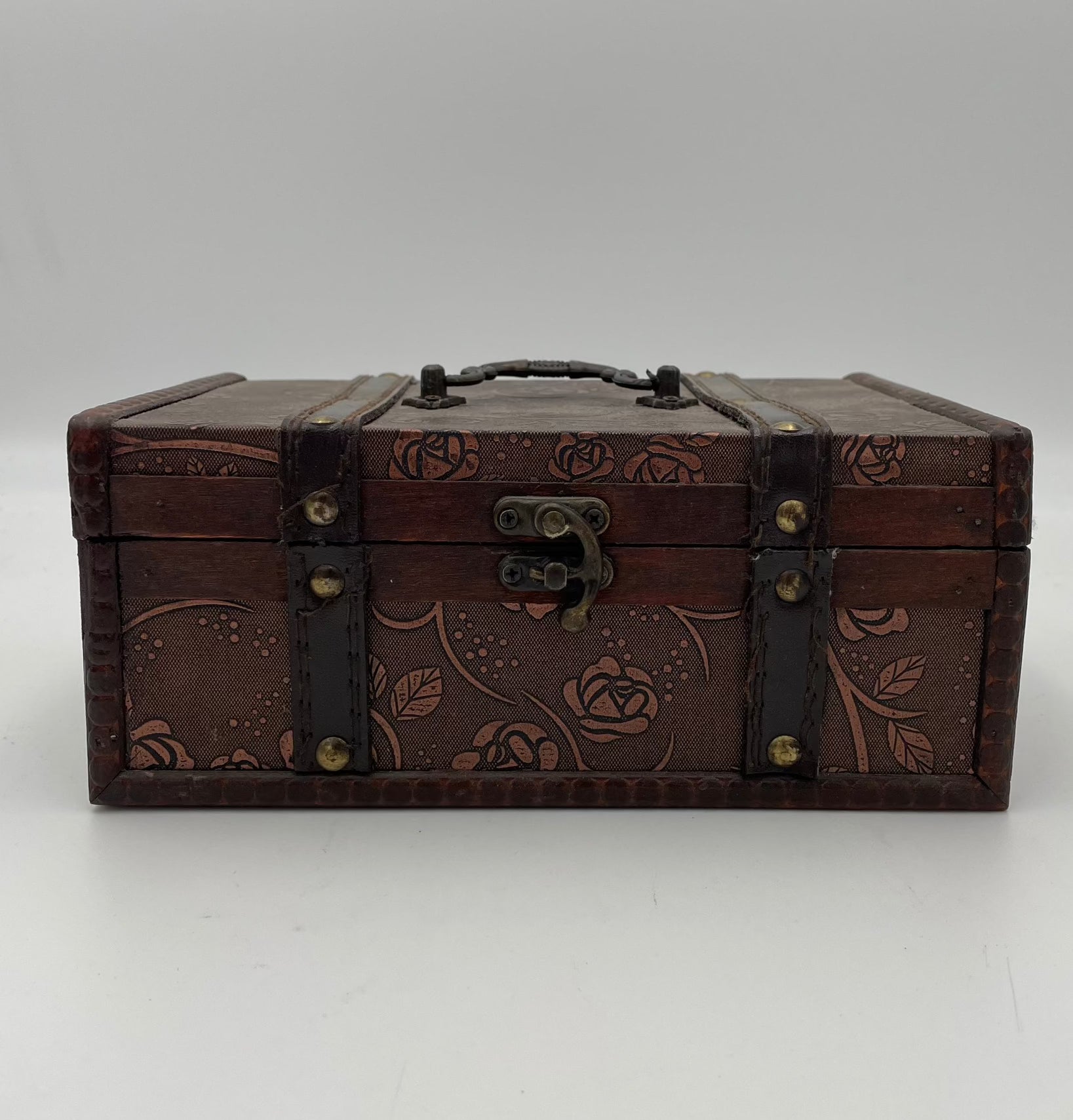 Box - Bronze Floral Fabric and Wood Trunk Small - Grannies Garage