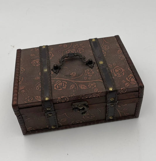 Box - Bronze Floral Fabric and Wood Trunk Small - Grannies Garage