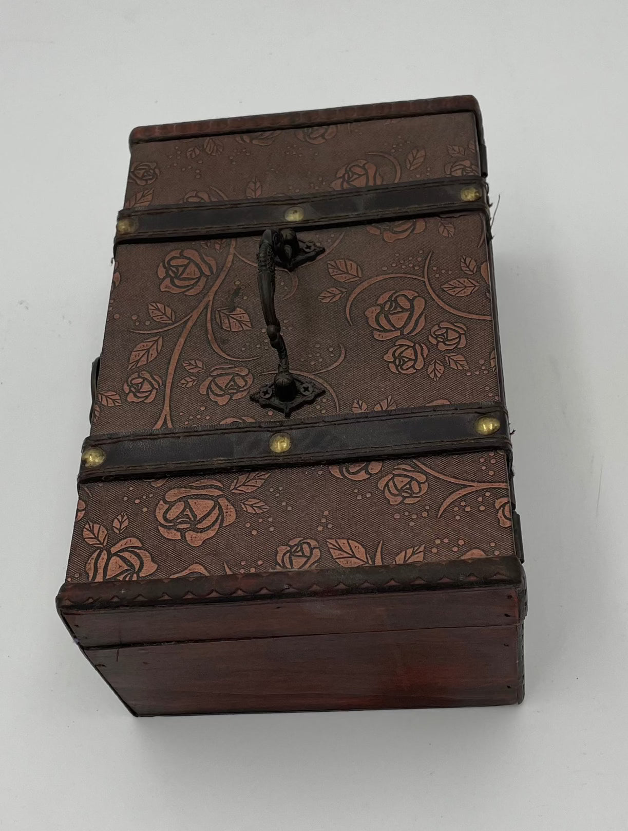 Box - Bronze Floral Fabric and Wood Trunk Small - Grannies Garage