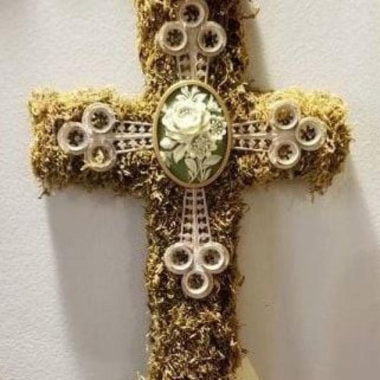 Unique 8" Wooden Cross with Preserved Moss - Natural Wall Decor (NEW!) - Grannies Garage