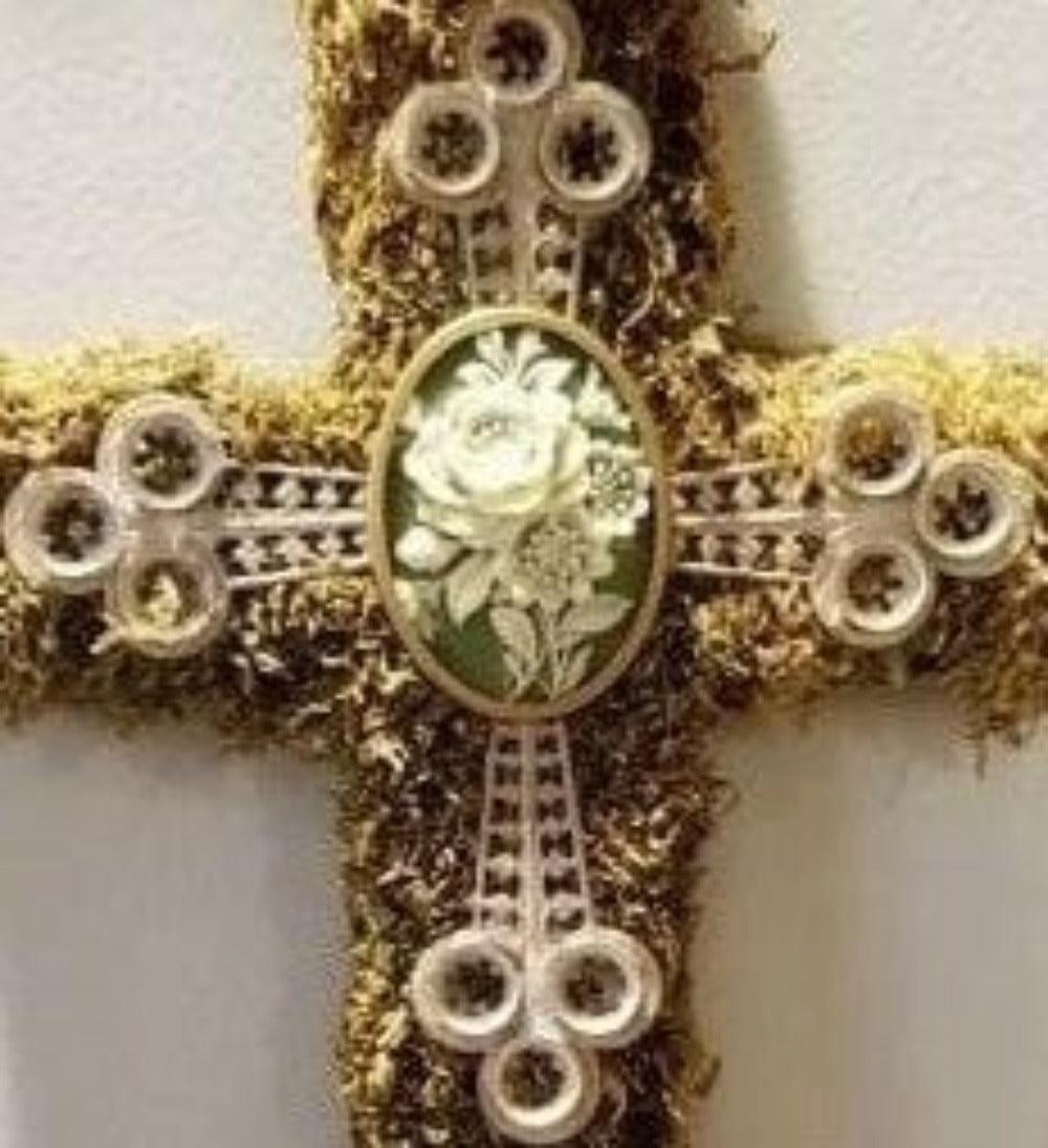 Unique 8" Wooden Cross with Preserved Moss - Natural Wall Decor (NEW!) - Grannies Garage