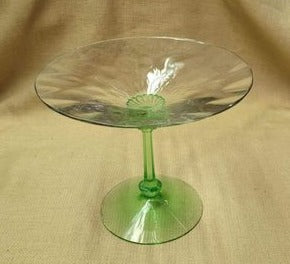 Green Glass stem serving dish - Grannies Garage