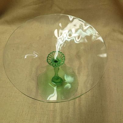 Green Glass stem serving dish - Grannies Garage