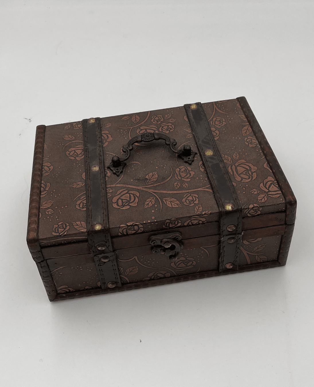 Box - Bronze Floral Fabric and Wood Trunk Small - Grannies Garage