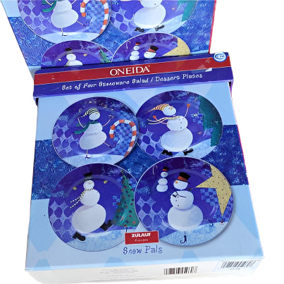 Collectible - Oneida Set Of 4 Snowman Stoneware Dessert Salad Plates - Grannies Garage