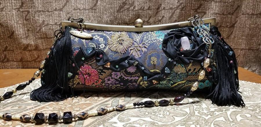 Mary Frances Hand Bag Black Ornate Retired Design - Grannies Garage