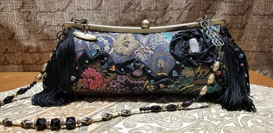 Mary Frances Hand Bag Black Ornate Retired Design - Grannies Garage