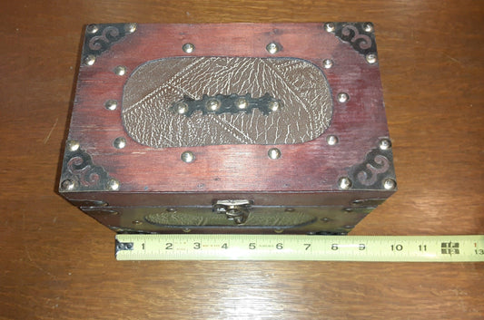 Box - Small Wood Decorative Trunk and Faux Leather Small Treasure Chest - Grannies Garage