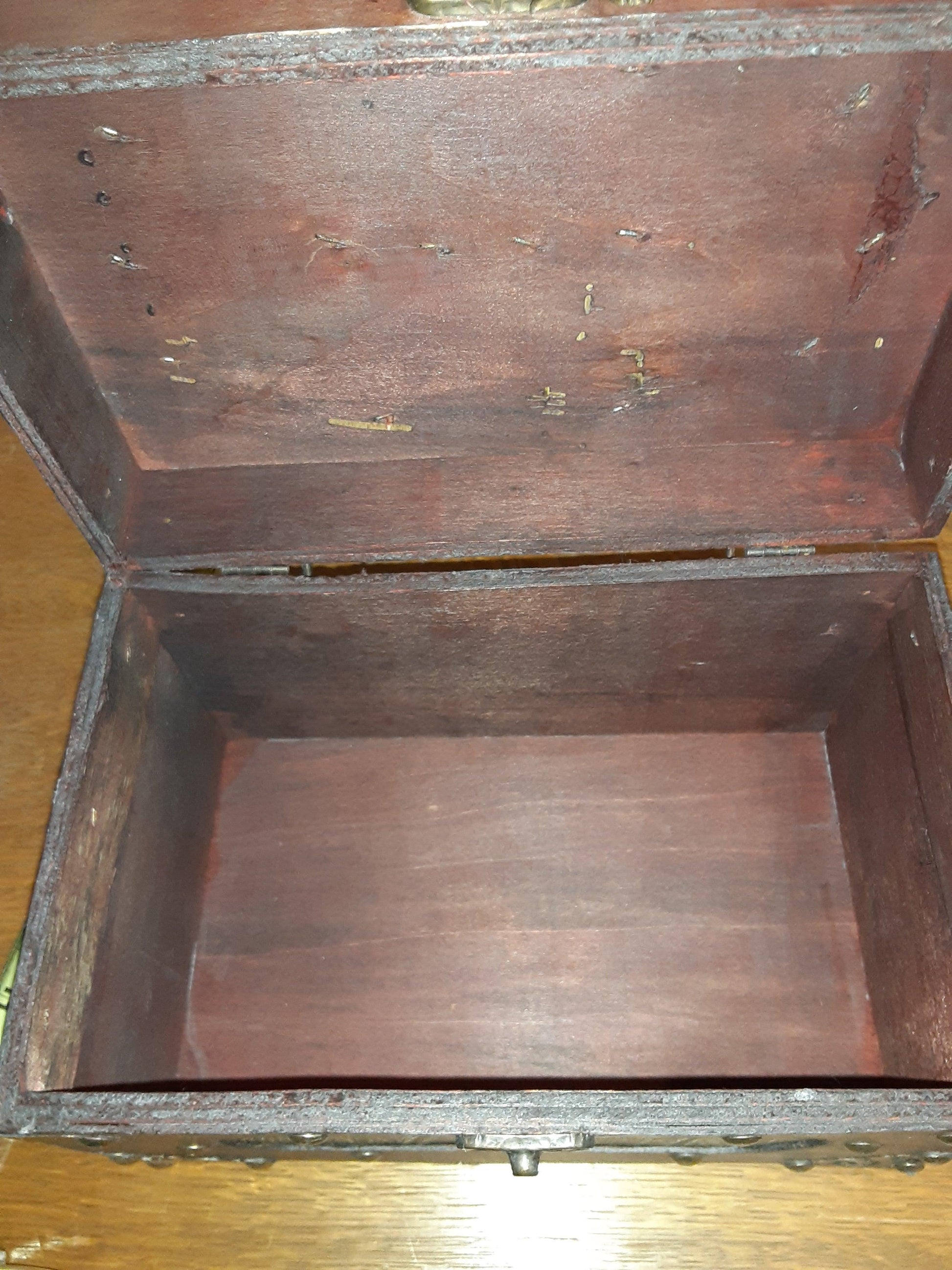 Box - Small Wood Decorative Trunk and Faux Leather Small Treasure Chest - Grannies Garage