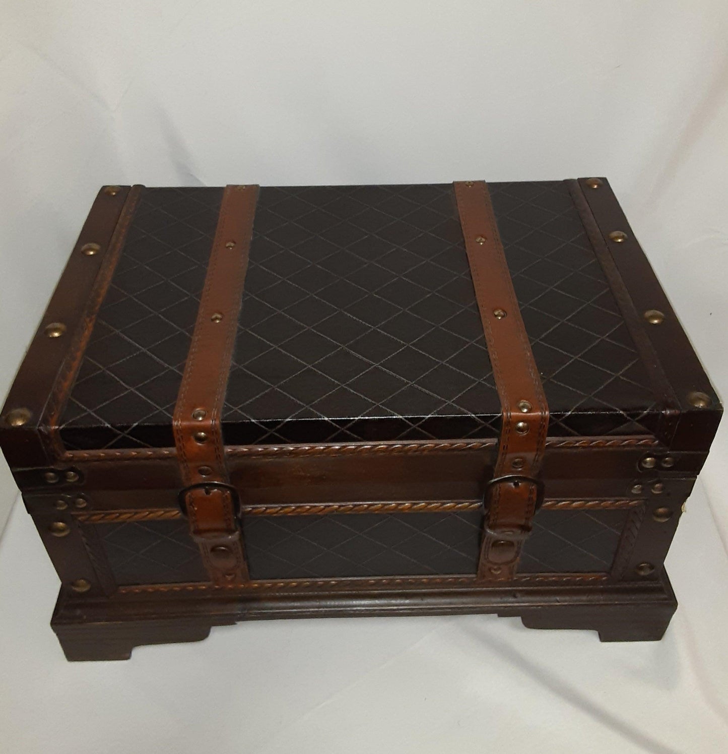 Box- Black and Brown Wood and Faux Leather Small Treasure Chest - Grannies Garage
