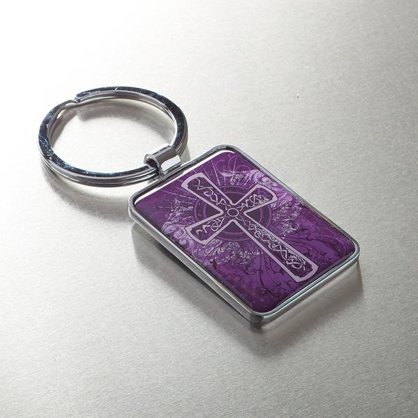 Keyring - Purple Metal Cross - Grannies Garage