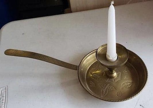 Antique Brass Candle Holder with Handle - Grannies Garage