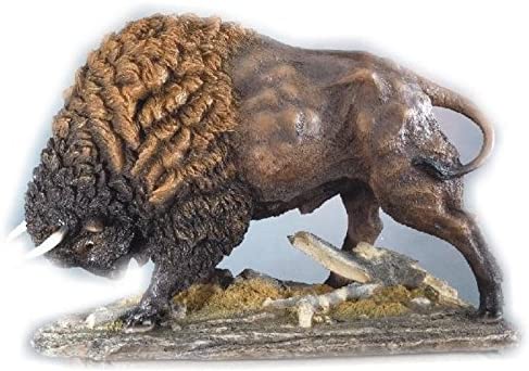 Home Decor - 19.5" Large Black and Brown American Buffalo Pawing Display Figurine