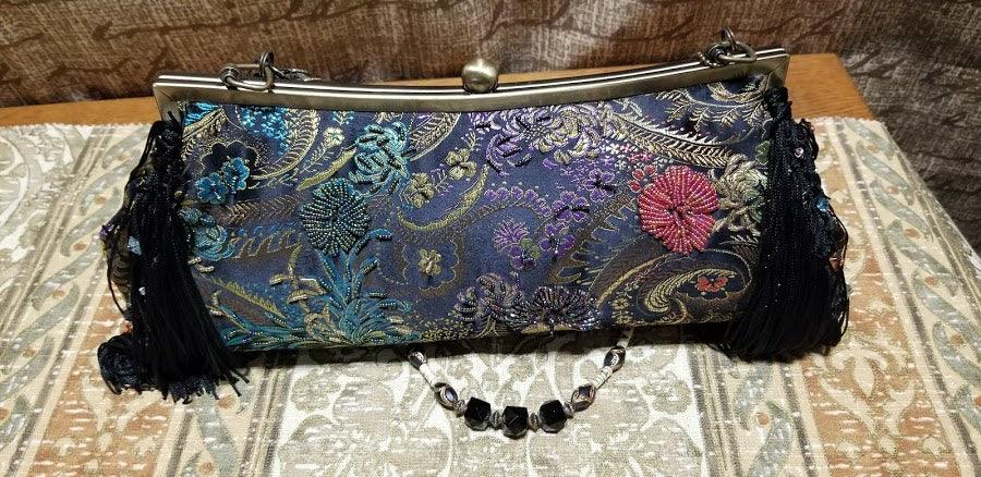 Mary Frances Hand Bag Black Ornate Retired Design - Grannies Garage