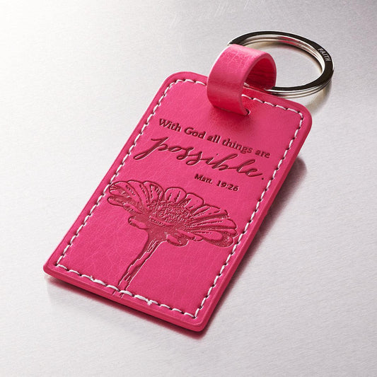 Keyring - Pink Matthew 19:26 - Grannies Garage