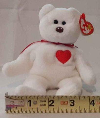 Plush - Valentino TY Beanie Bear Toy - White Bear with Heart - Grannies Garage
